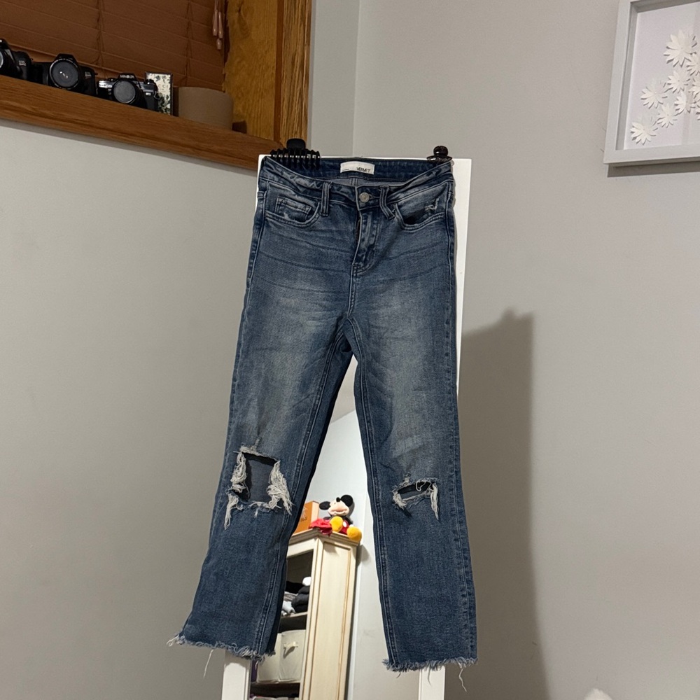 Distressed Cropped Blue Women's Jeans